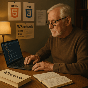 mature man hard at work coding